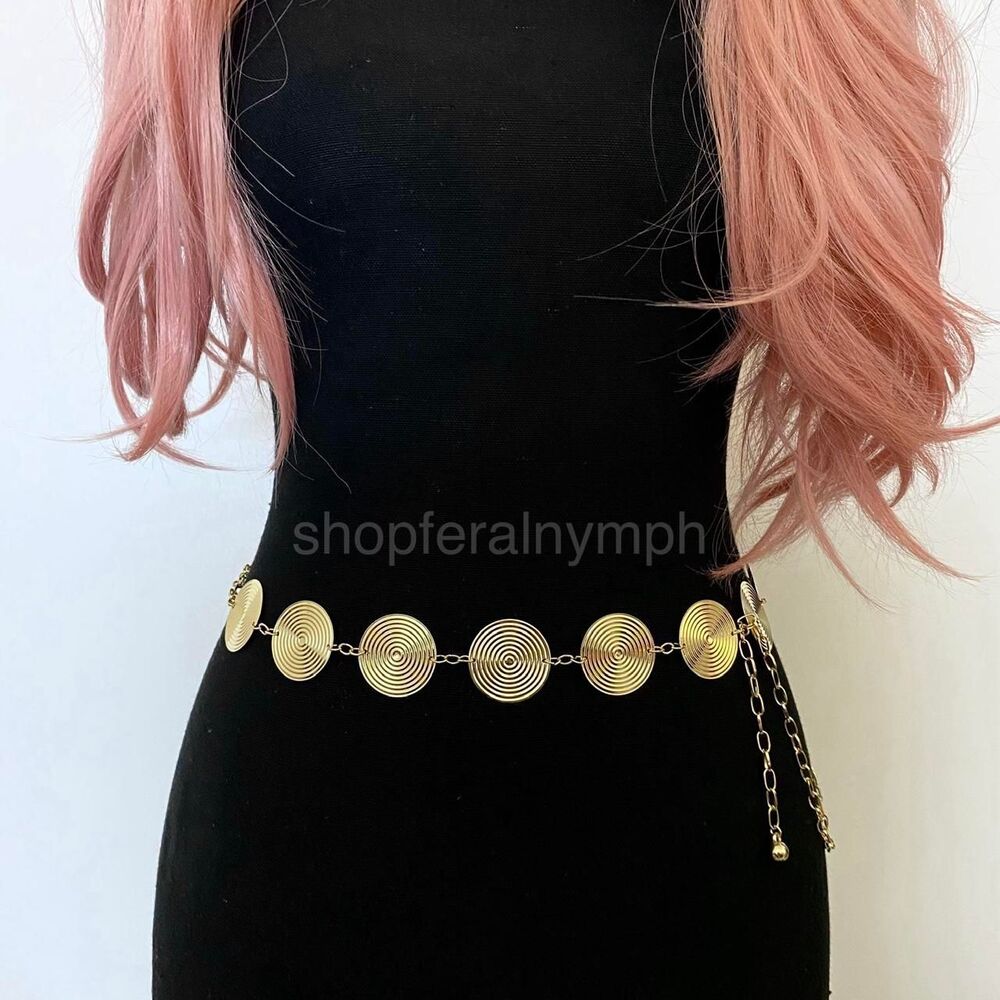 Gold Y2K Spiral Swirl Disc Chain Belt, Fits 15.5-42 Inches, X7GA1282